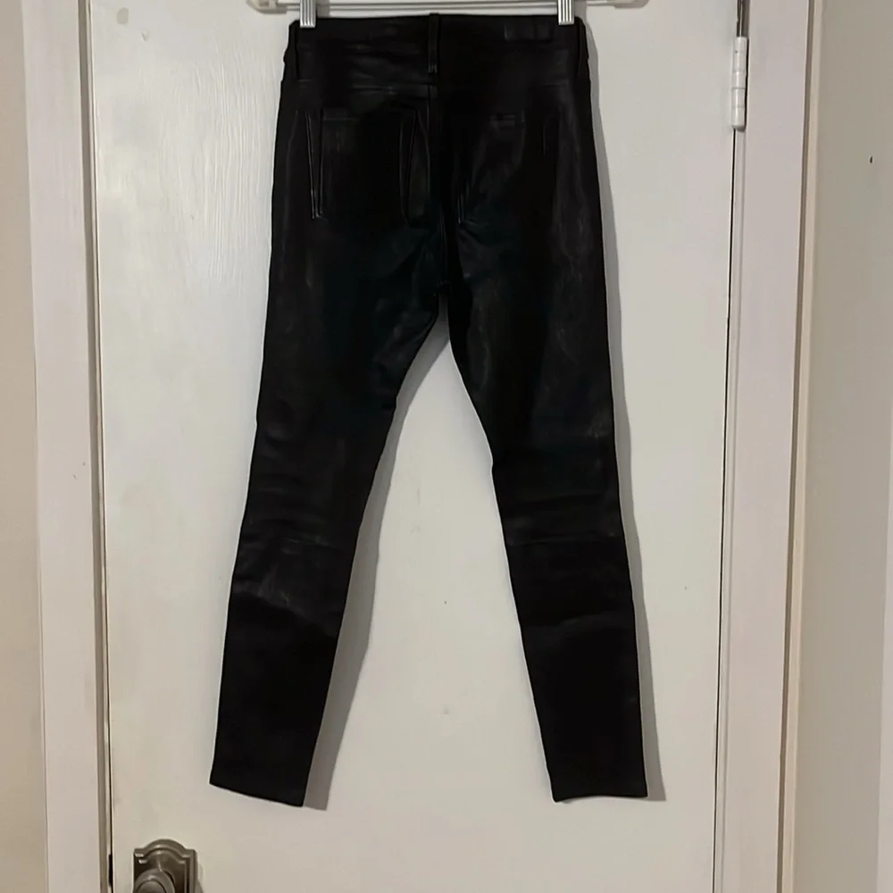 AG Adriano Goldschmied Farrah Black Lamb Leather Pants Size 25